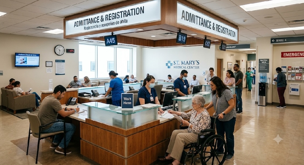 Hospital admitting desk